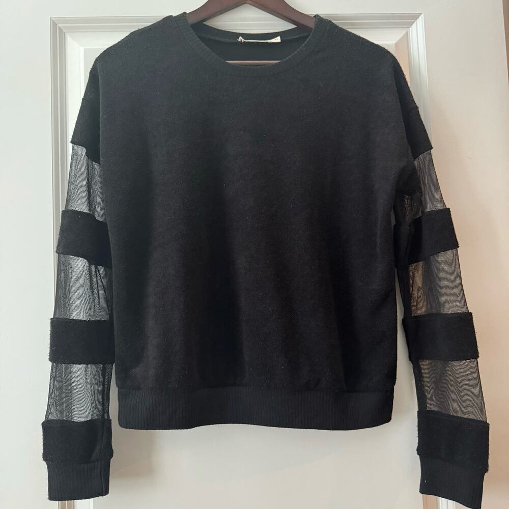 Chloe & Katie Black Sweatshirt w/ Mesh Panel Sleeves - Small